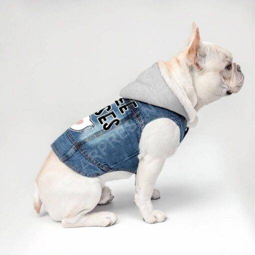 Free Kisses Dog Denim Jacket – Word Print Dog Denim Coat – Minimalist Dog Clothing