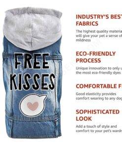 Free Kisses Dog Denim Jacket – Word Print Dog Denim Coat – Minimalist Dog Clothing 