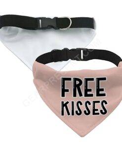 Free Kisses Pet Bandana Collar – Word Print Scarf Collar – Minimalist Dog Bandana 