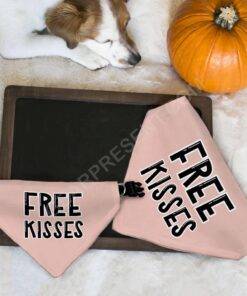 Free Kisses Pet Bandana Collar – Word Print Scarf Collar – Minimalist Dog Bandana 