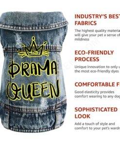 Drama Queen Dog Denim Vest – Funny Dog Denim Jacket – Themed Dog Clothing 