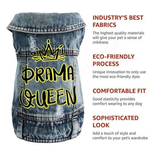 Drama Queen Dog Denim Vest – Funny Dog Denim Jacket – Themed Dog Clothing