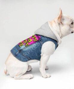 Happy Dog Happy Life Dog Denim Jacket – Phrase Dog Denim Coat – Art Print Dog Clothing 