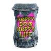 Happy Dog Happy Life Dog Denim Vest – Phrase Dog Denim Jacket – Art Print Dog Clothing