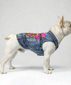 Happy Dog Happy Life Dog Denim Vest – Phrase Dog Denim Jacket – Art Print Dog Clothing 