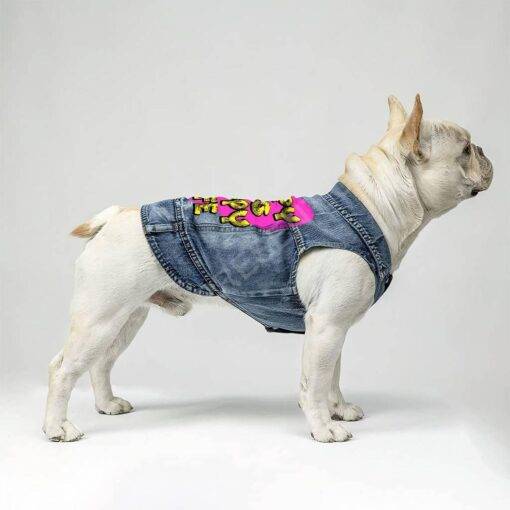 Happy Dog Happy Life Dog Denim Vest – Phrase Dog Denim Jacket – Art Print Dog Clothing