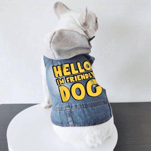 I’m Friendly Dog Dog Denim Jacket – Themed Dog Denim Coat – Cute Dog Clothing