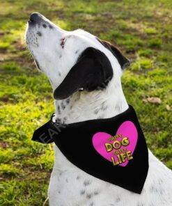 Happy Dog Happy Life Pet Bandana – Phrase Dog Bandana – Art Print Pet Scarf 