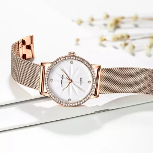 Water Resistant Gold Diamond Women’s Quartz Watch