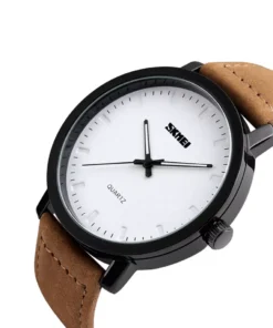 Elegant Men’s Brown Leather Quartz Wrist Watch