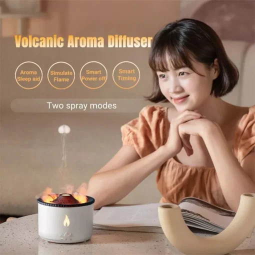 Volcano Eruption Aroma Diffuser & Air Humidifier with Flame Lamp Effect – Essential Oil Fragrance Machine for Home and Office