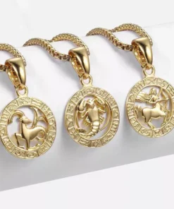 Trendy Zodiac Sign Gold Pendant Necklace