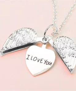 I Love You Pure White Heart Angel Wings Pendant Necklace