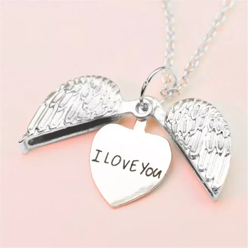 I Love You Pure White Heart Angel Wings Pendant Necklace