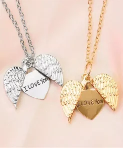 Trendy Heart Angel Wings Pendant Necklace - Romantic "I Love You" Jewelry