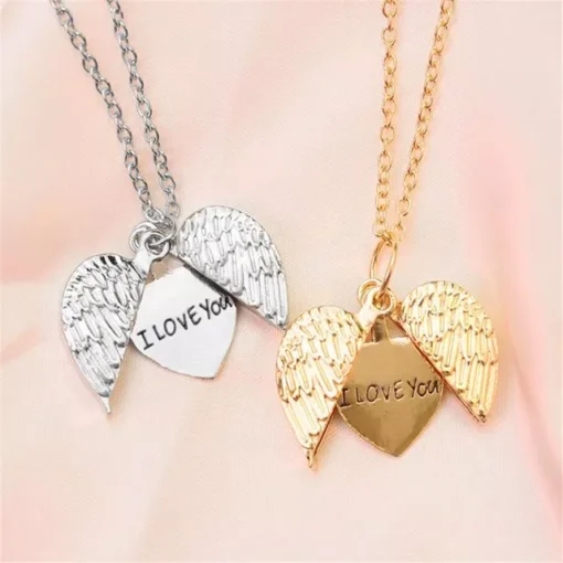 Trendy Heart Angel Wings Pendant Necklace - Romantic "I Love You" Jewelry