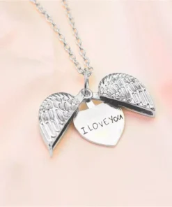 I Love You White Angel Wings Pendant Necklace