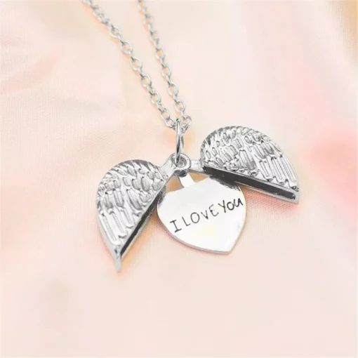 I Love You White Angel Wings Pendant Necklace