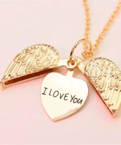 Golden Heart Angel Wings Pendant Necklace - Romantic 