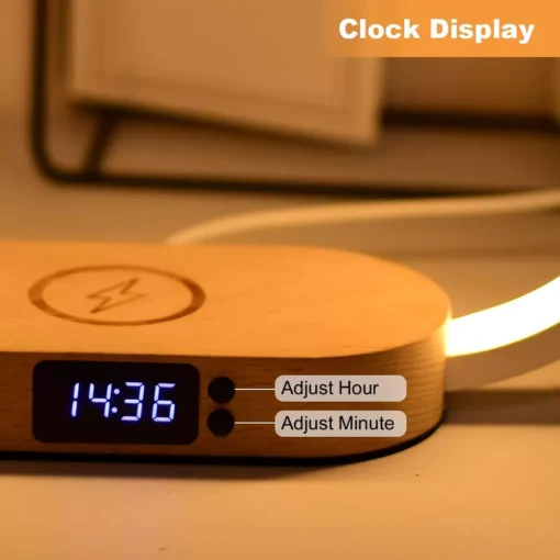 Multifunction Wireless Charging Hub: Fast-Charging LED Desk Lamp, Night Light and Clock with USB Port