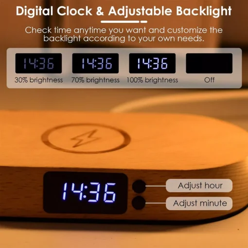 Multifunction Wireless Charging Hub: Fast-Charging LED Desk Lamp, Night Light and Clock with USB Port