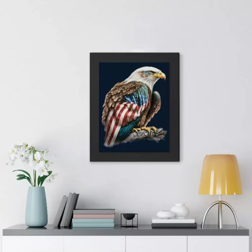 American Flag Bald Eagle Framed Vertical Poster – Printed Poster – Patriotic Framed Vertical Poster