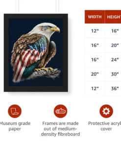 American Flag Bald Eagle Framed Vertical Poster – Printed Poster – Patriotic Framed Vertical Poster