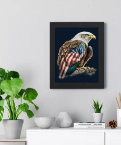 American Flag Bald Eagle Framed Vertical Poster – Printed Poster – Patriotic Framed Vertical Poster