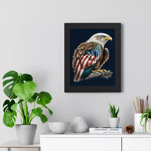 American Flag Bald Eagle Framed Vertical Poster – Printed Poster – Patriotic Framed Vertical Poster