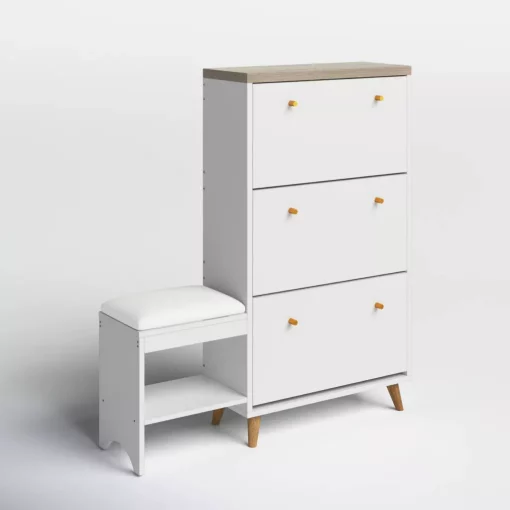 3-Drawer Flip Shoe Cabinet with Bench