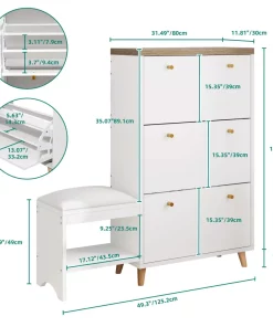 3-Drawer Flip Shoe Cabinet with Bench