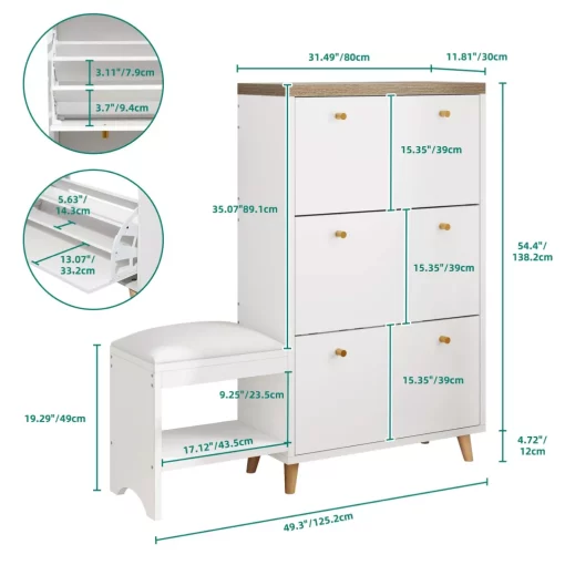 3-Drawer Flip Shoe Cabinet with Bench