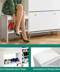 3-Drawer Flip Shoe Cabinet with Bench