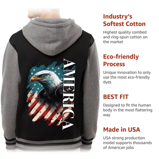 American Eagle Varsity Hoodie – America Zip Hoodie – USA Flag Hooded Sweatshirt