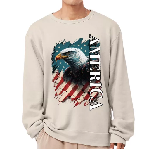 American Eagle Sponge Fleece Sweatshirt – America Classic Sweatshirt – USA Flag Sweatshirt