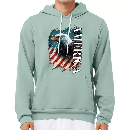 American Eagle Sponge Fleece Hoodie – America Hoodie – USA Flag Hooded Sweatshirt