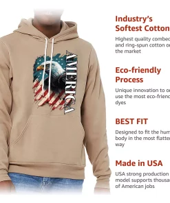 American Eagle Sponge Fleece Hoodie – America Hoodie – USA Flag Hooded Sweatshirt