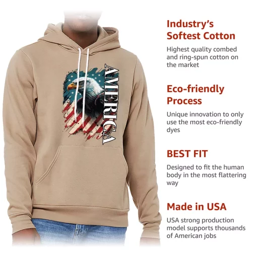 American Eagle Sponge Fleece Hoodie – America Hoodie – USA Flag Hooded Sweatshirt