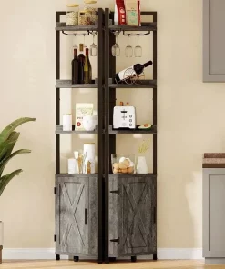 5-Tier Industrial Corner Bookcase with Wine Glass Holder