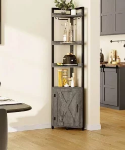 5-Tier Industrial Corner Bookcase with Wine Glass Holder