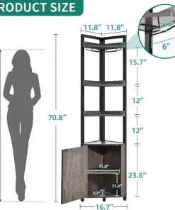 5-Tier Industrial Corner Bookcase with Wine Glass Holder