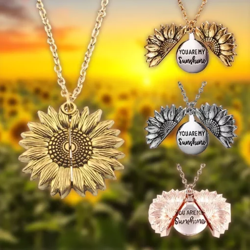 You Are My Sunshine Sunflower Pendant Necklace - Image 2