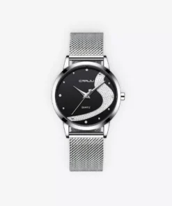Silver & Black Women’s Diamond Quartz Watch