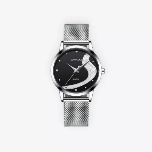 Silver & Black Women’s Diamond Quartz Watch