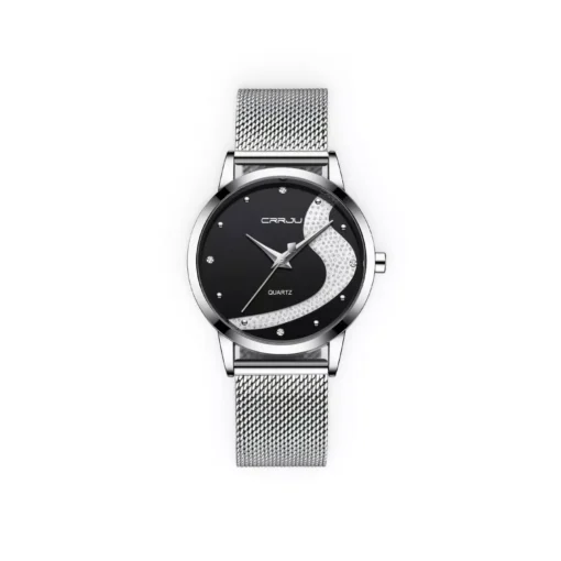 Silver & Black Women’s Diamond Quartz Watch - Image 2