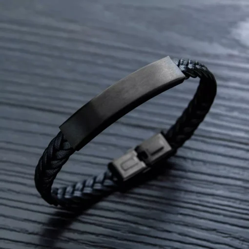 Black Leather Bracelet - Image 3