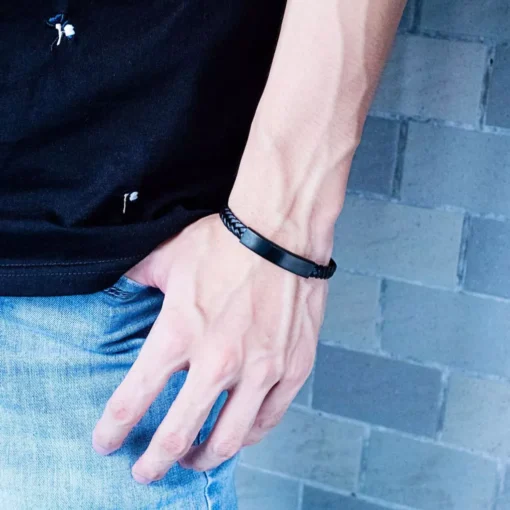 Black Leather Bracelet - Image 5