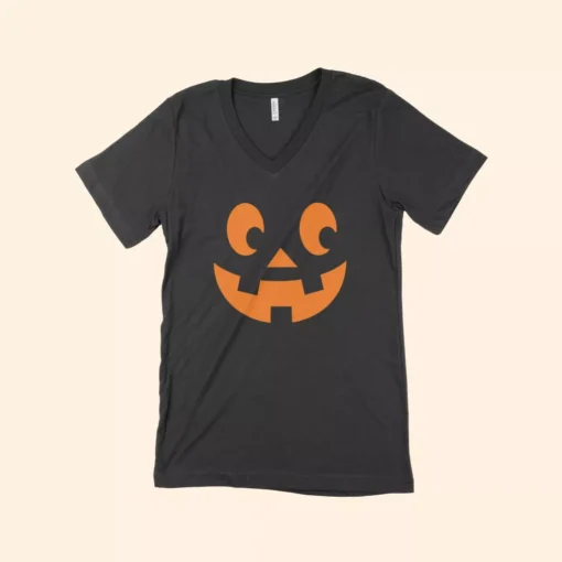 Smiling Jack O'lantern Unisex Jersey V-Neck T-Shirt - Image 3