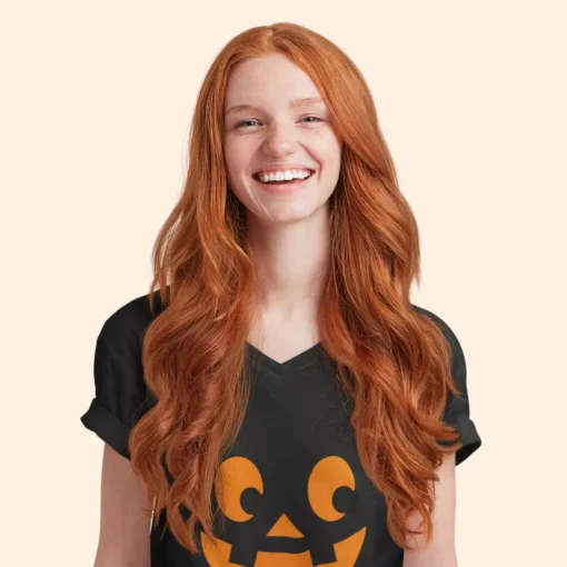 Smiling Jack O'lantern Unisex Jersey V-Neck T-Shirt - Image 6