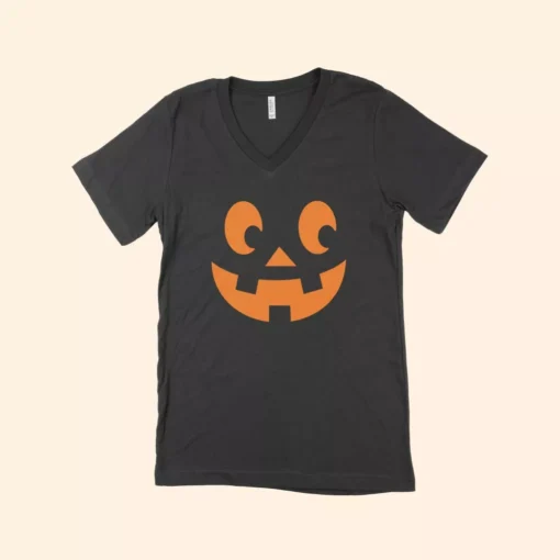 Smiling Jack O'lantern Unisex Jersey V-Neck T-Shirt - Image 2